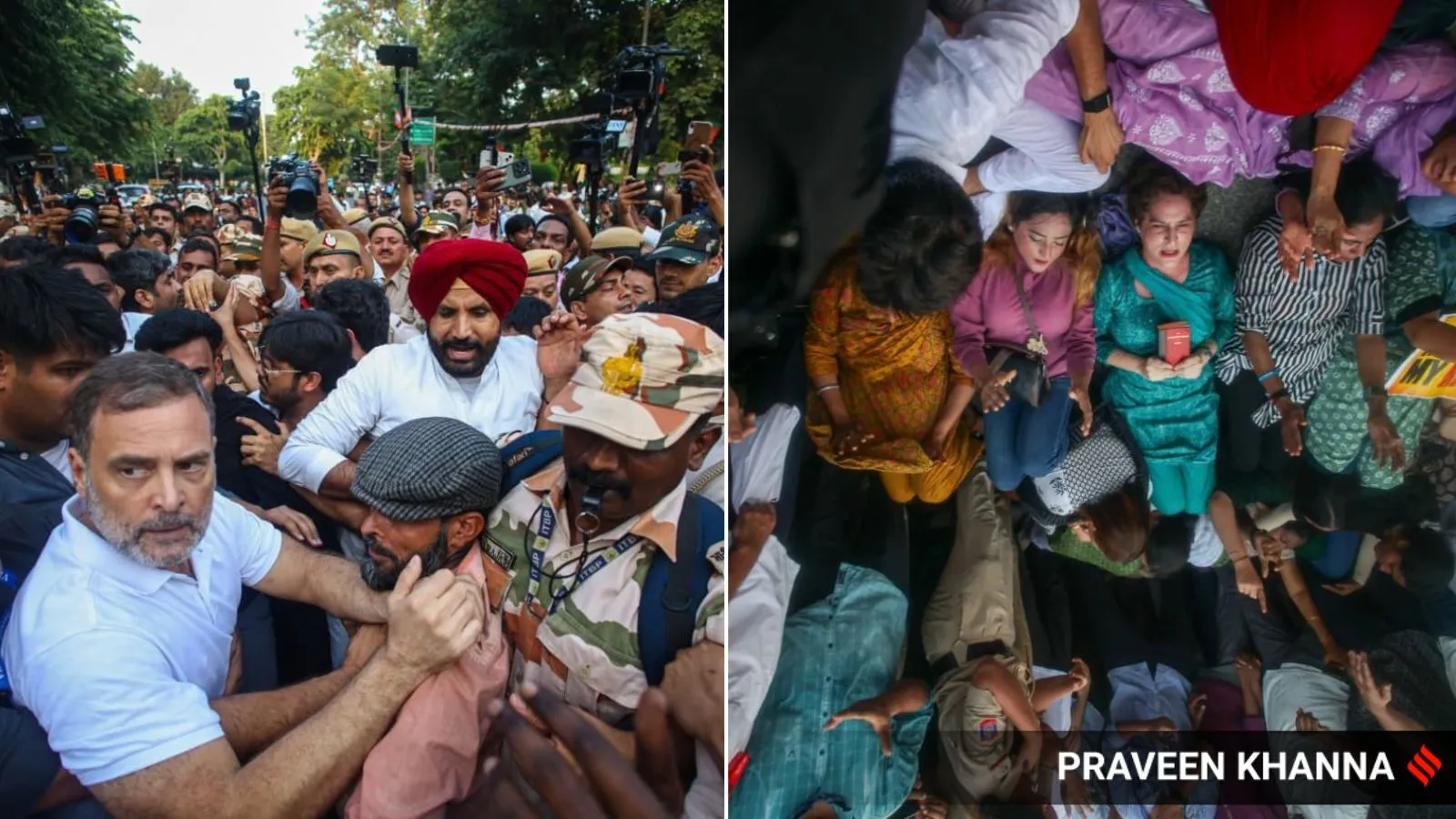 Watch: Rahul Gandhi, Priyanka hauled away again after lie-in on Delhi road